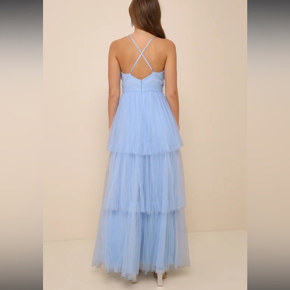 Lulu’s Light Blue Charming Glamour Tulle Sleeveless Tiered Maxi Dress NWOT S - Picture 5 of 15